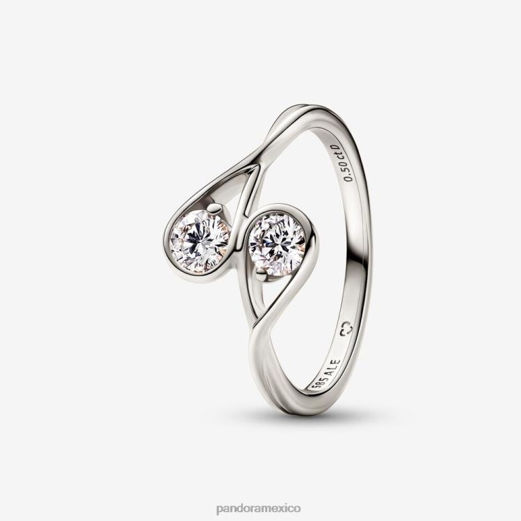 Pandora brillante anillo de diamantes de 0 50 ct tw creado en laboratorio doble Oro blanco accesorios T8BL2543 T8BL2543 Pandora Mexico estilo unico Pandora anillos muestra tus estilos unicos